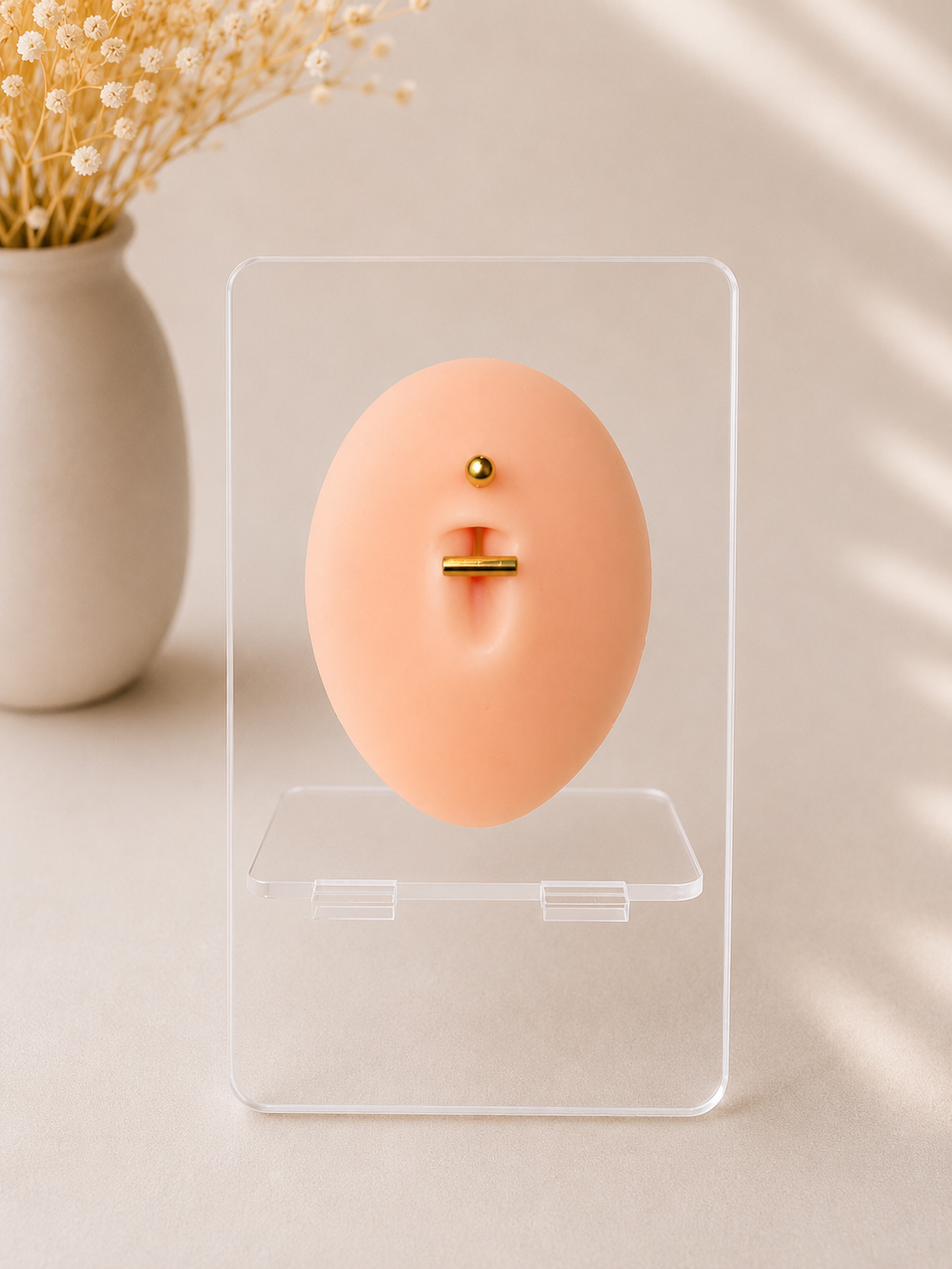 Piercing Nombril AMBRE Barre Minimaliste Dorée en Acier Chirurgical 316L – Strass Scintillants