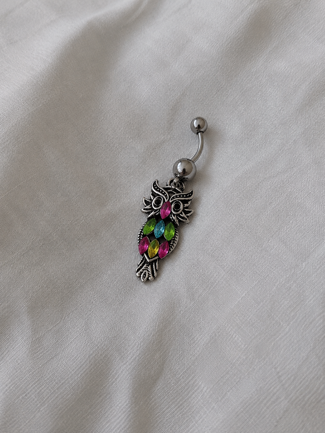 Piercing Nombril Chouette Argenté / Rose / Vert en Acier Chirurgical | Maison Marinette