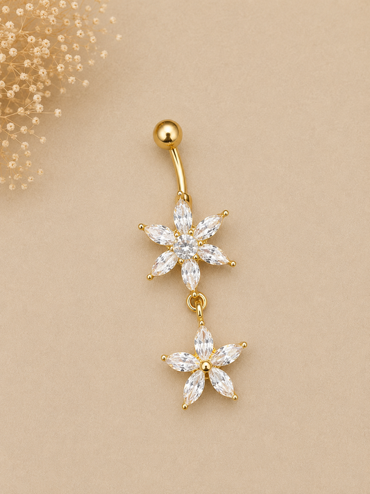 Piercing Nombril Fleur Pendante Doré en Acier Chirurgical | Maison Marinette