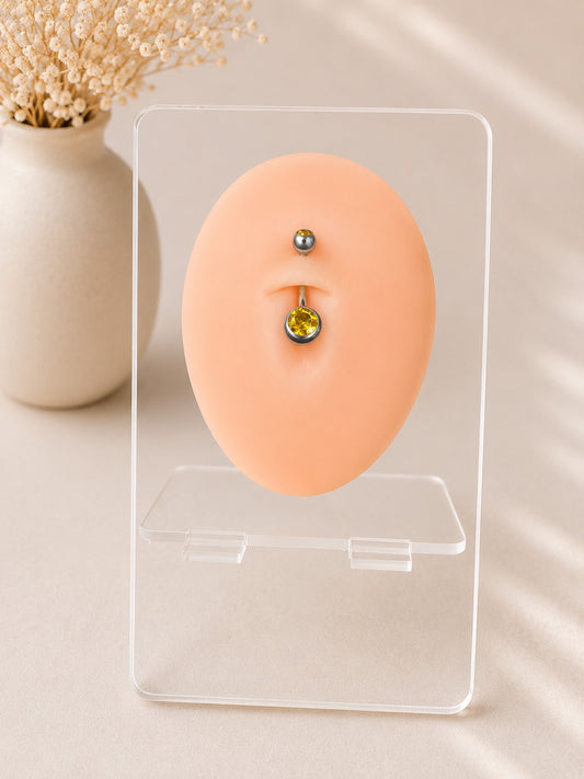 Piercing Nombril Strass Rond Jaune / Argenté en Acier Chirurgical | Maison Marinette