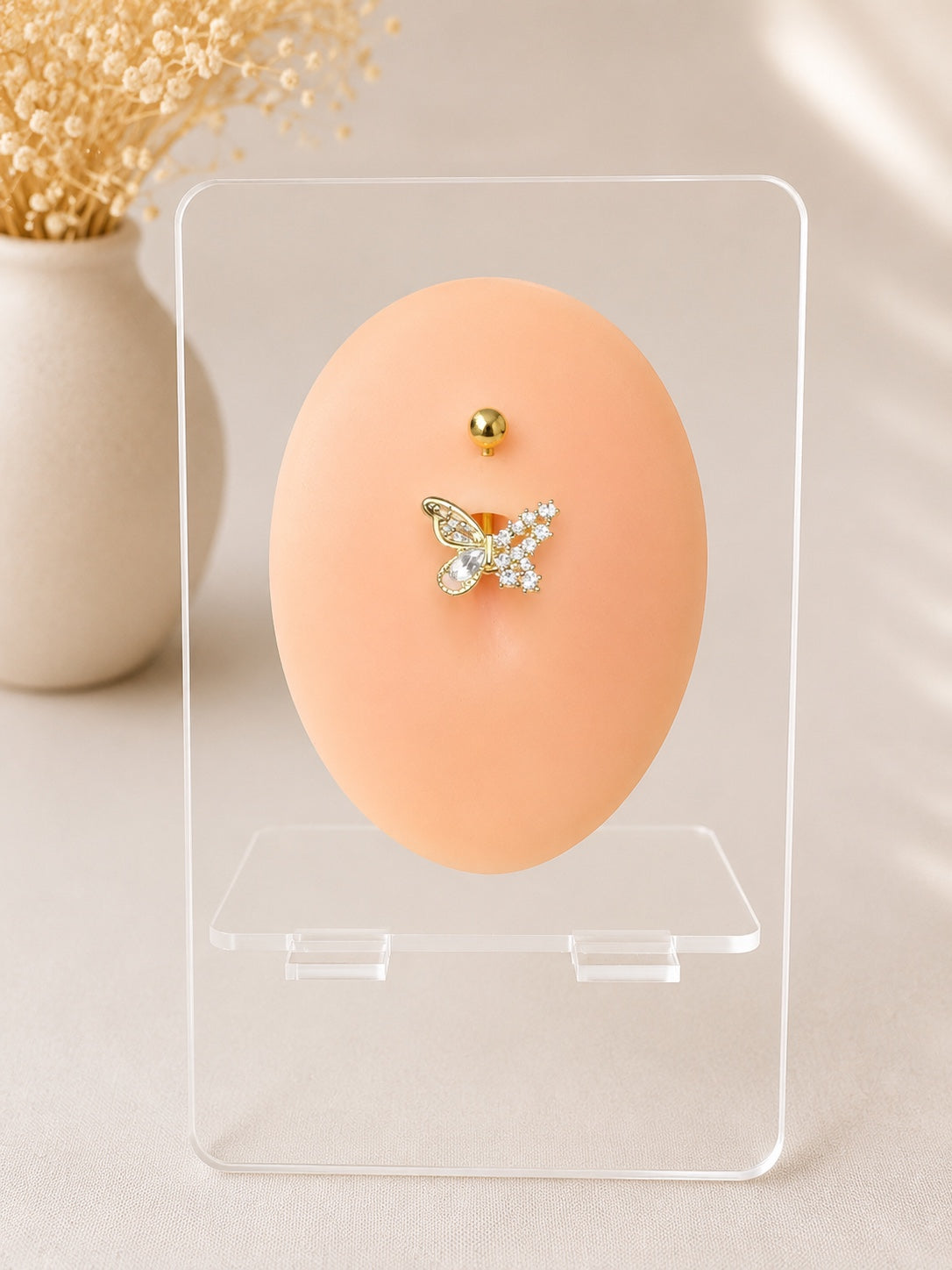 Piercing Nombril ALYA Papillon Asymétrique Doré en Acier Chirurgical 316L – Strass Scintillants