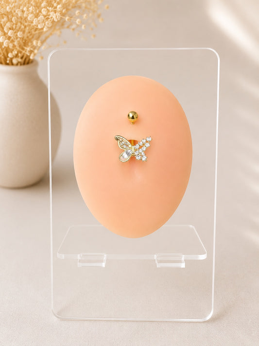 Piercing Nombril ALYA Papillon Asymétrique Doré en Acier Chirurgical 316L – Strass Scintillants