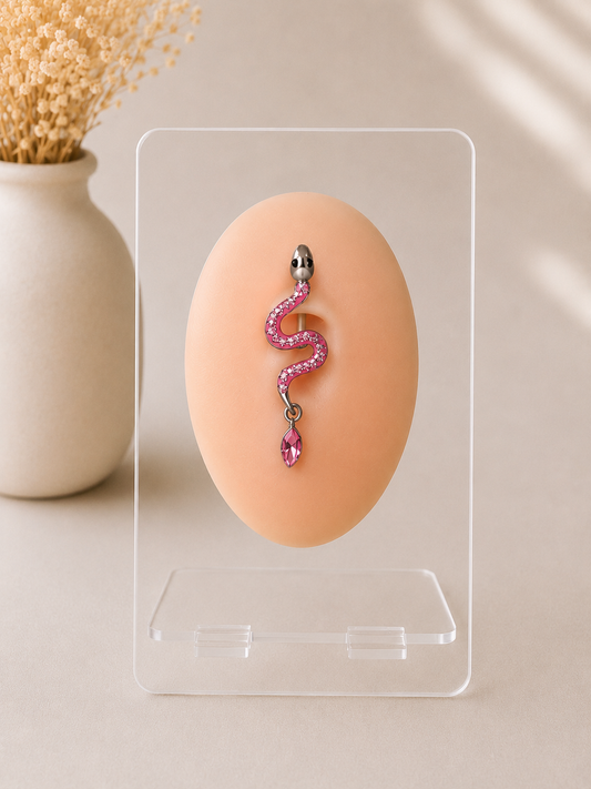 Piercing Nombril Serpent Strass Argenté / Rose en Acier Chirurgical | Maison Marinette