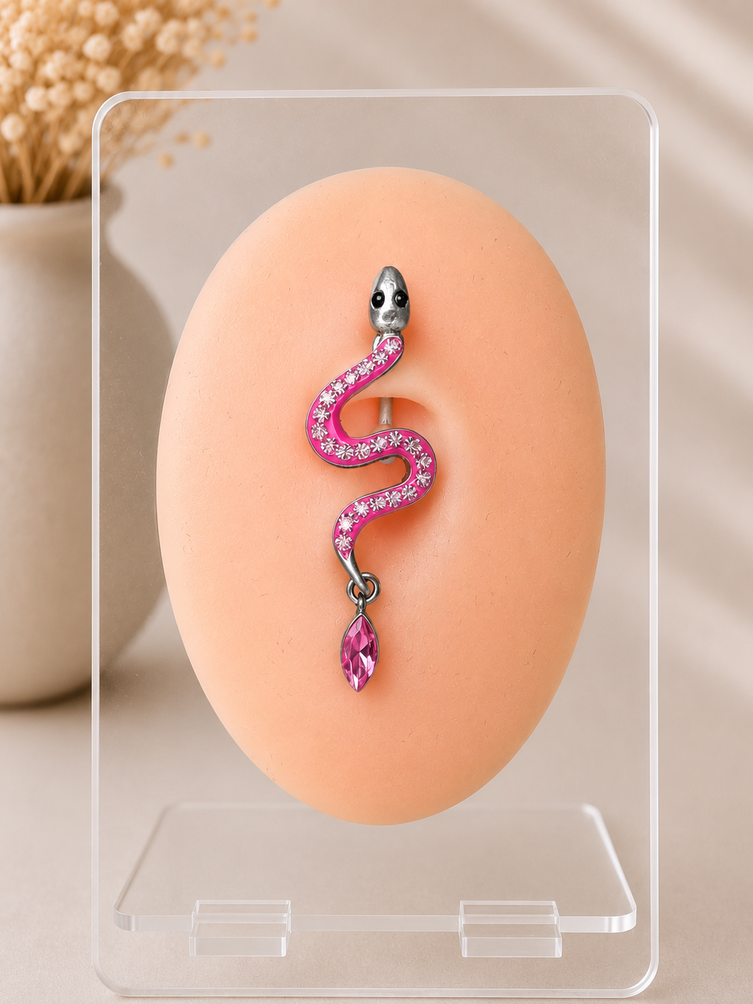 Piercing Nombril Serpent Strass Argenté / Rose en Acier Chirurgical | Maison Marinette