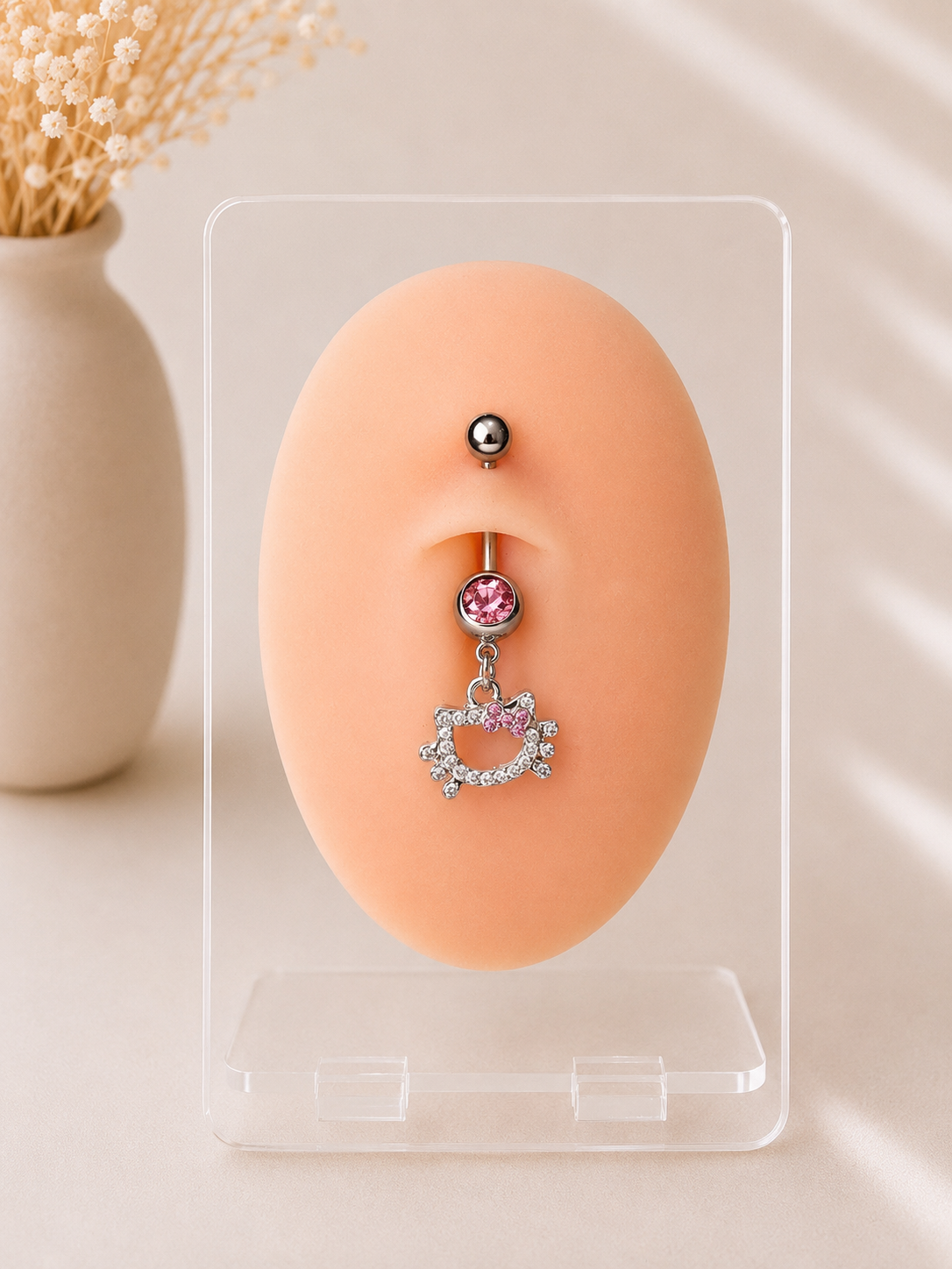 Piercing Nombril Hello Kitty Argenté / Rose en Acier Chirurgical | Maison Marinette