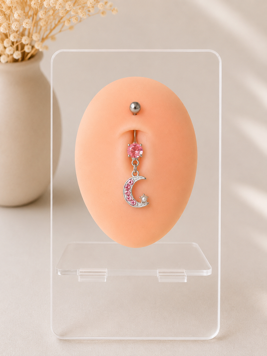 Piercing Nombril Lune Pendante Argenté / Rose en Acier Chirurgical | Maison Marinette