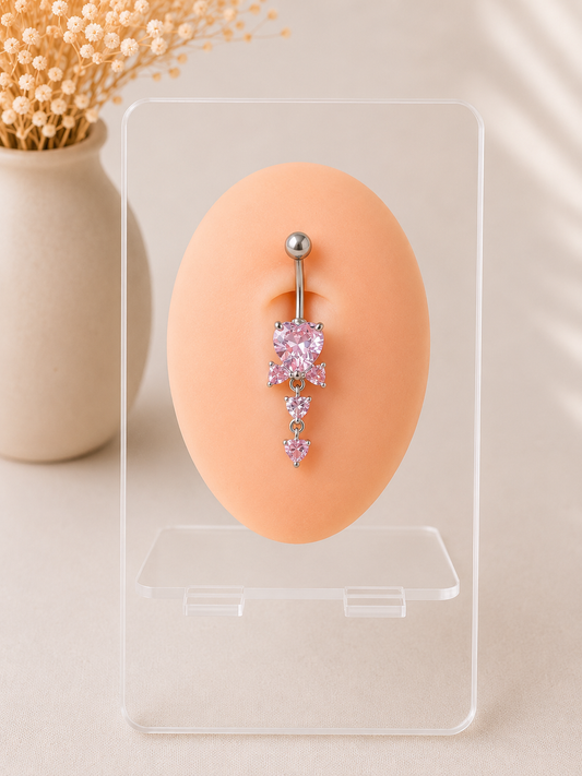 Piercing Nombril CÉLESTE Coeur Pendant en Acier Chirurgical 316L – Strass Scintillants