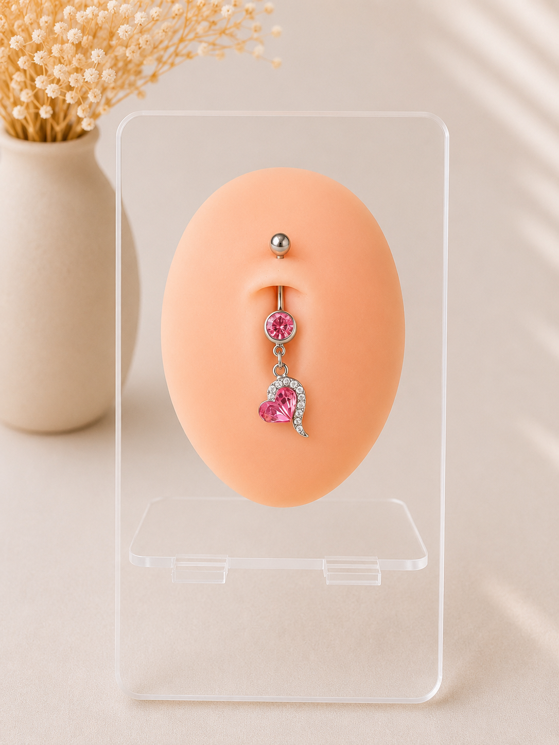 Piercing Nombril Coeur Ailé Argenté / Rose en Acier Chirurgical | Maison Marinette