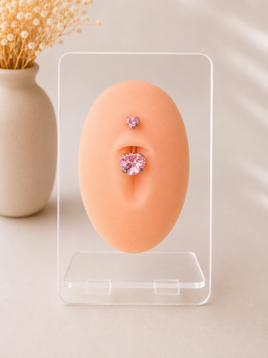 Piercing Nombril CAMILLE Double Coeur en Acier Chirurgical 316L – Strass Scintillants