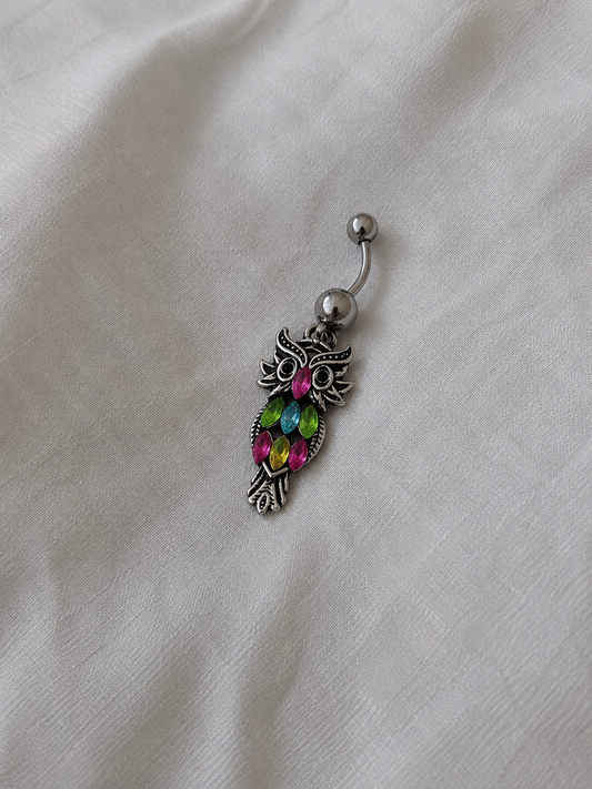 Piercing Nombril Chouette Argenté / Rose / Vert en Acier Chirurgical | Maison Marinette