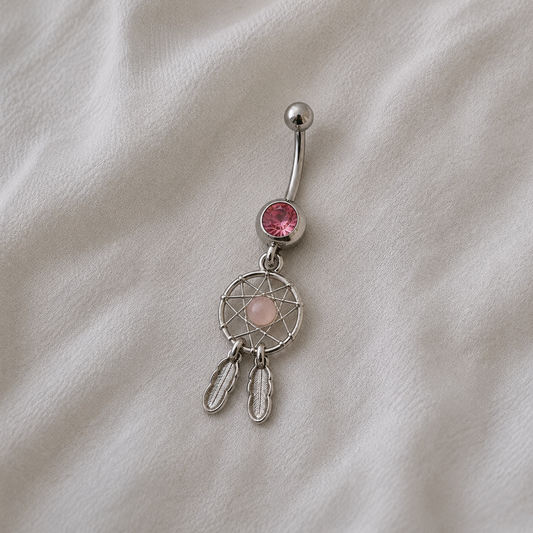 Piercing Nombril Attrape-Rêve Rose en Acier Chirurgical | Maison Marinette