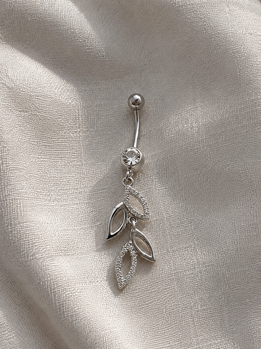 Piercing Nombril FLORIE Feuilles Cascade en Acier Chirurgical 316L – Strass Scintillants