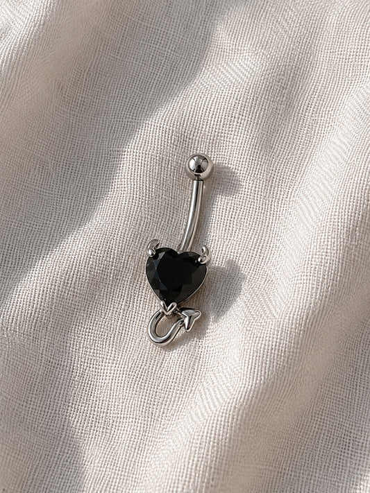 Navel Piercing ONYX ROMANE Demon Heart in 316L Surgical Steel – Sparkling Rhinestones