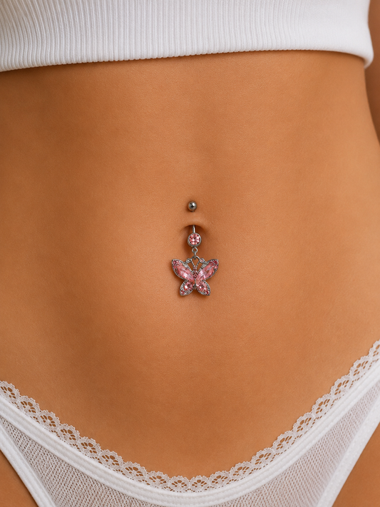 Piercing Nombril Papillon Rose en Acier Chirurgical | Maison Marinette