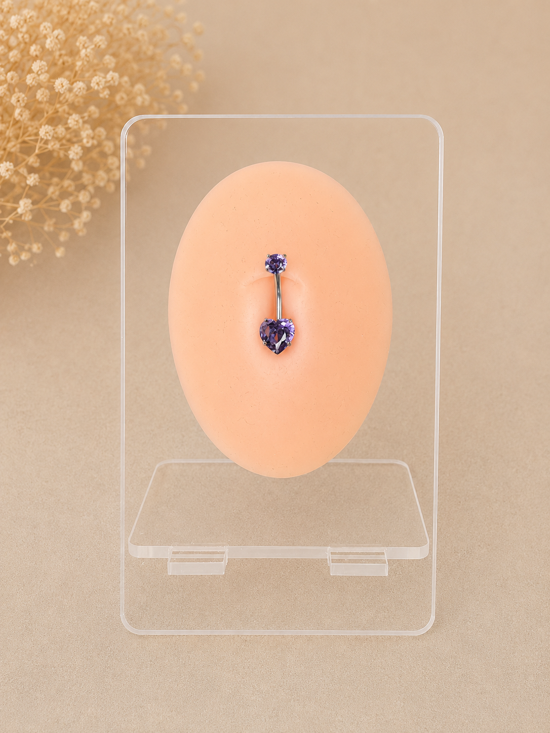 Piercing Nombril Double Coeur Fixe Violet / Argenté en Acier Chirurgical | Maison Marinette