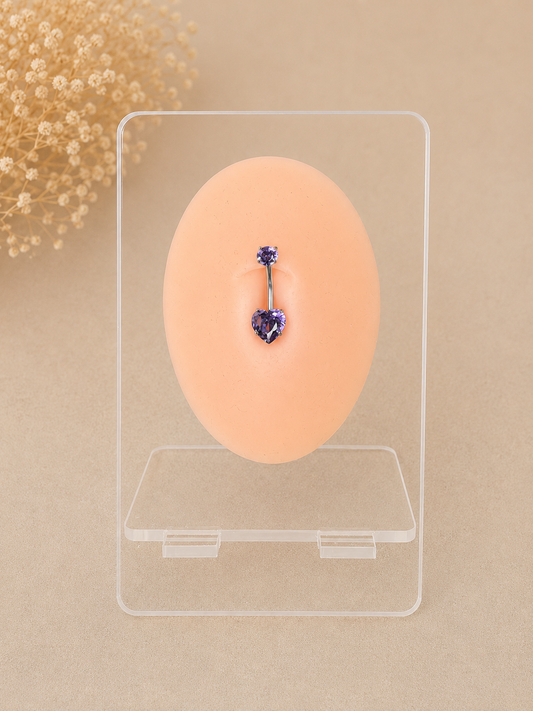 Piercing Nombril Double Coeur Fixe Violet / Argenté en Acier Chirurgical | Maison Marinette