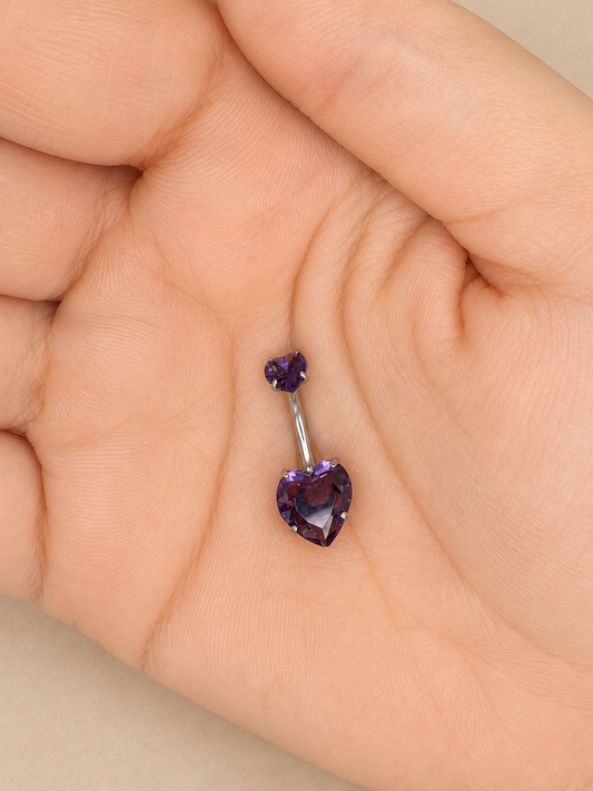 Piercing Nombril Double Coeur Fixe Violet / Argenté en Acier Chirurgical | Maison Marinette