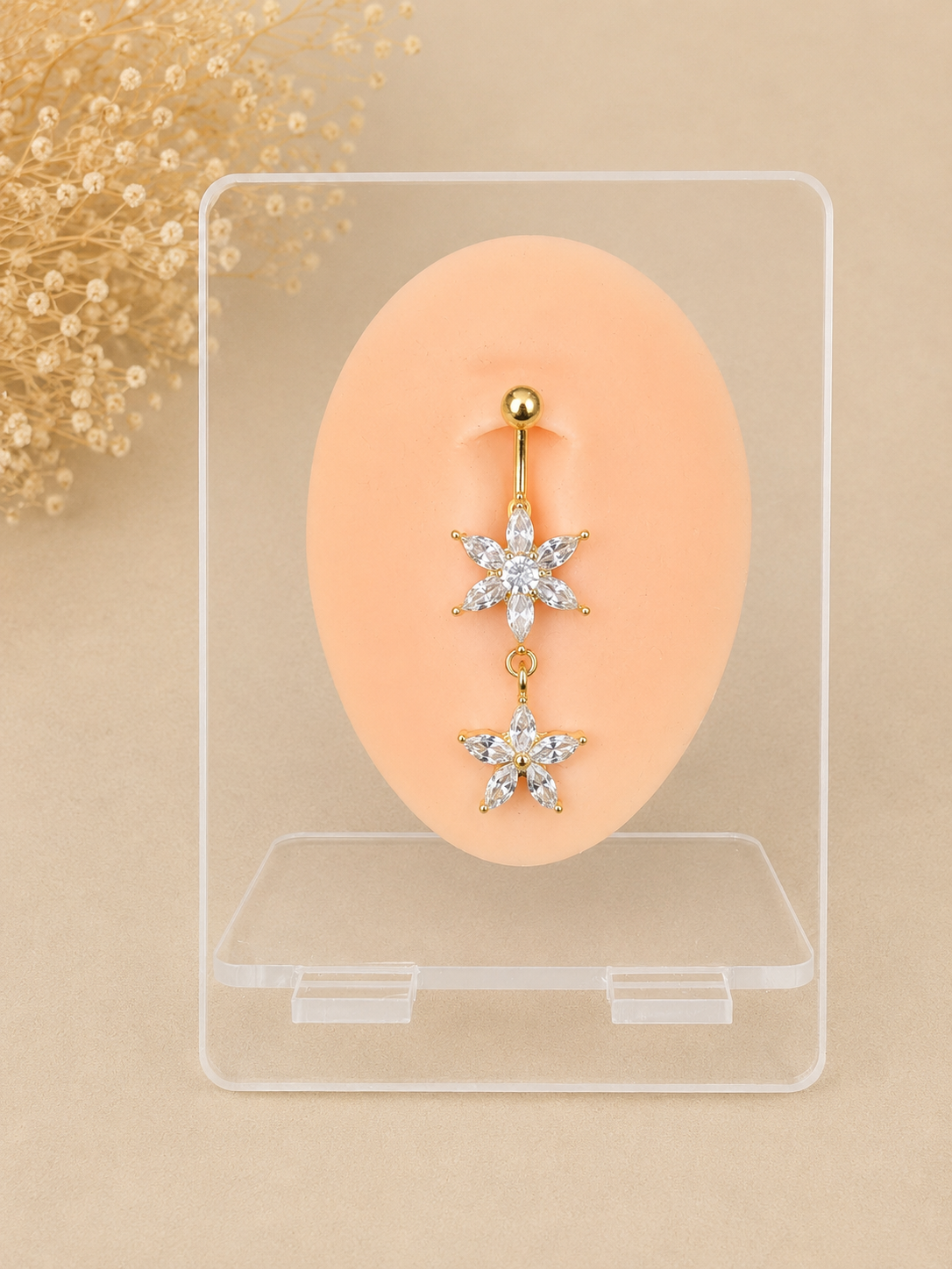 Piercing Nombril Fleur Pendante Doré en Acier Chirurgical | Maison Marinette